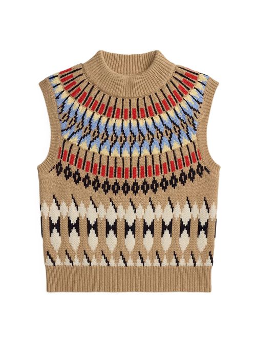 Geo-Motif Wool-Cashmere Mockneck Polo Ralph Lauren | 211-B17741-001CAMEL MULTI